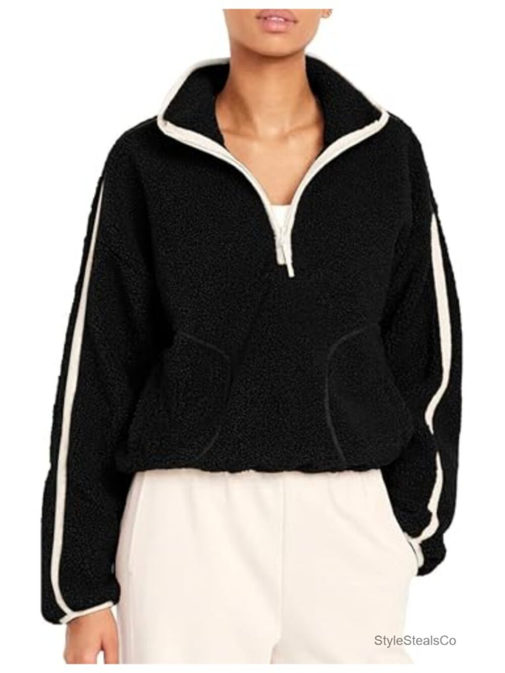 Womens Quarter Zip Sherpa Fleece Pullover Jacket Fuzzy Warm